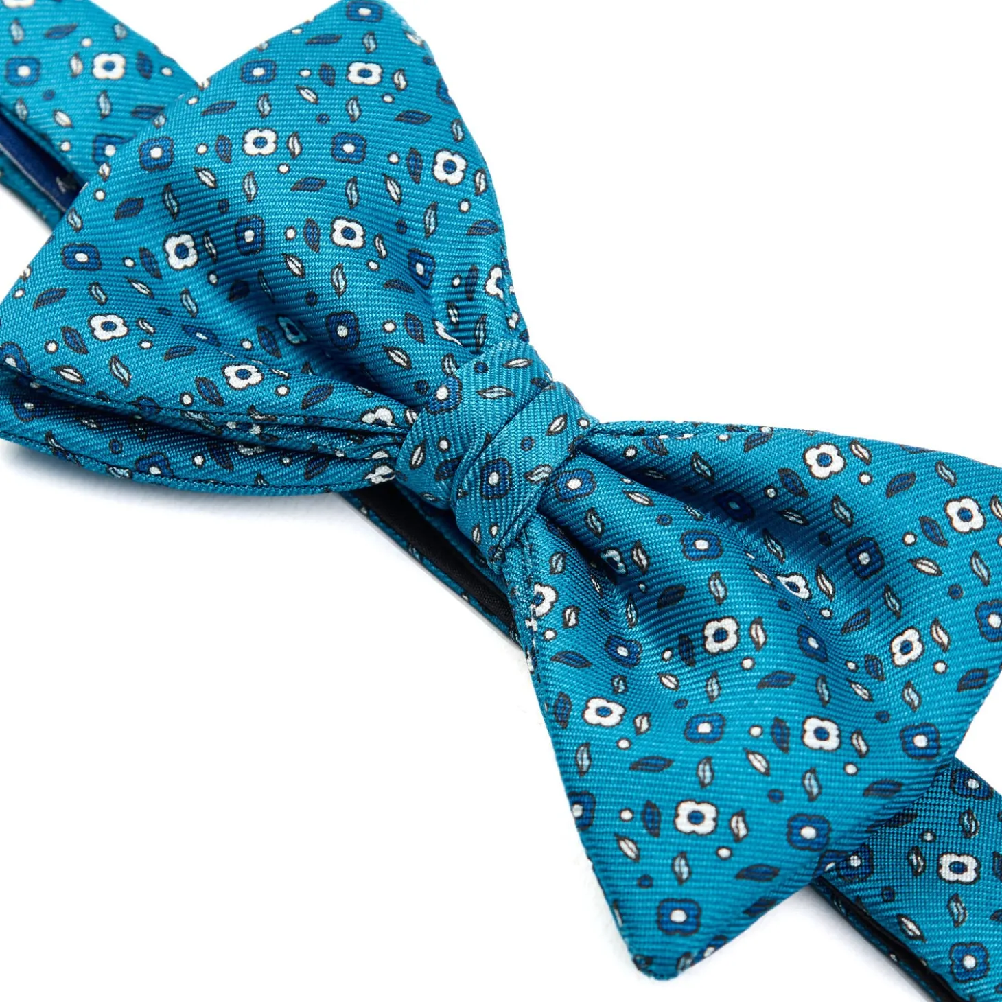 PAPILLON ANNODATO IN SETA BLU MEDIO Microfantasia fiore