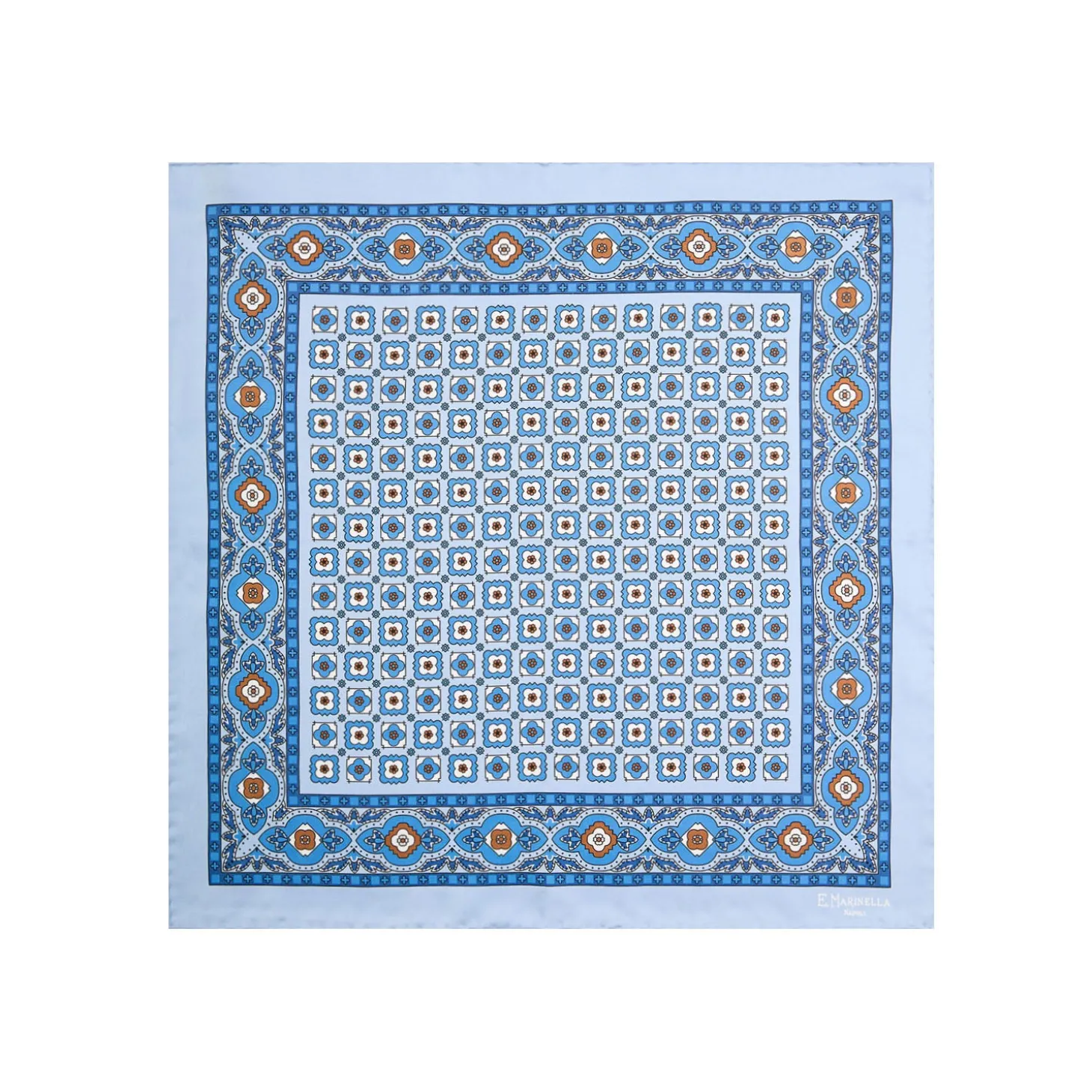 POCHETTE DA TASCHINO IN SETA STAMPATA A MANO AZZURRA Macrofantasia fiore