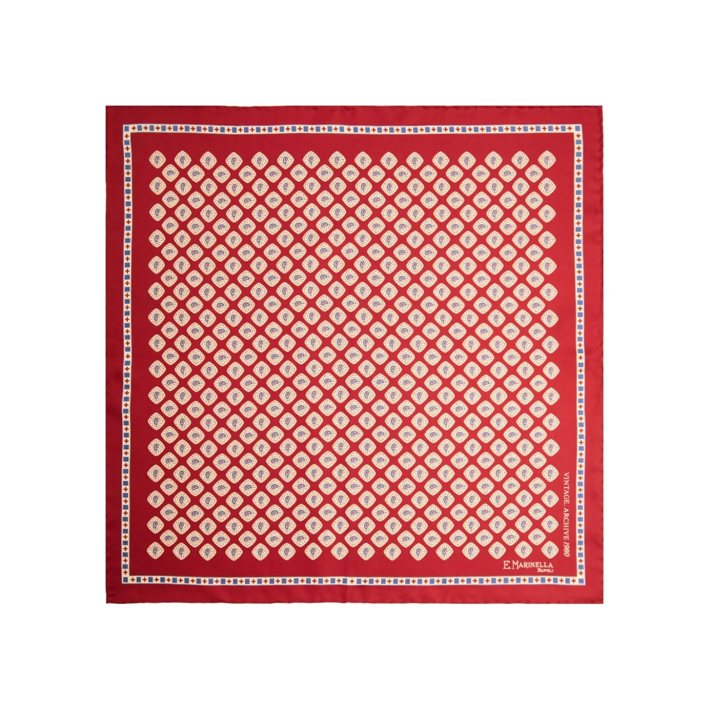 POCHETTE DA TASCHINO IN SETA STAMPATA A MANO BORDEAUX Fantasia archivio 1980