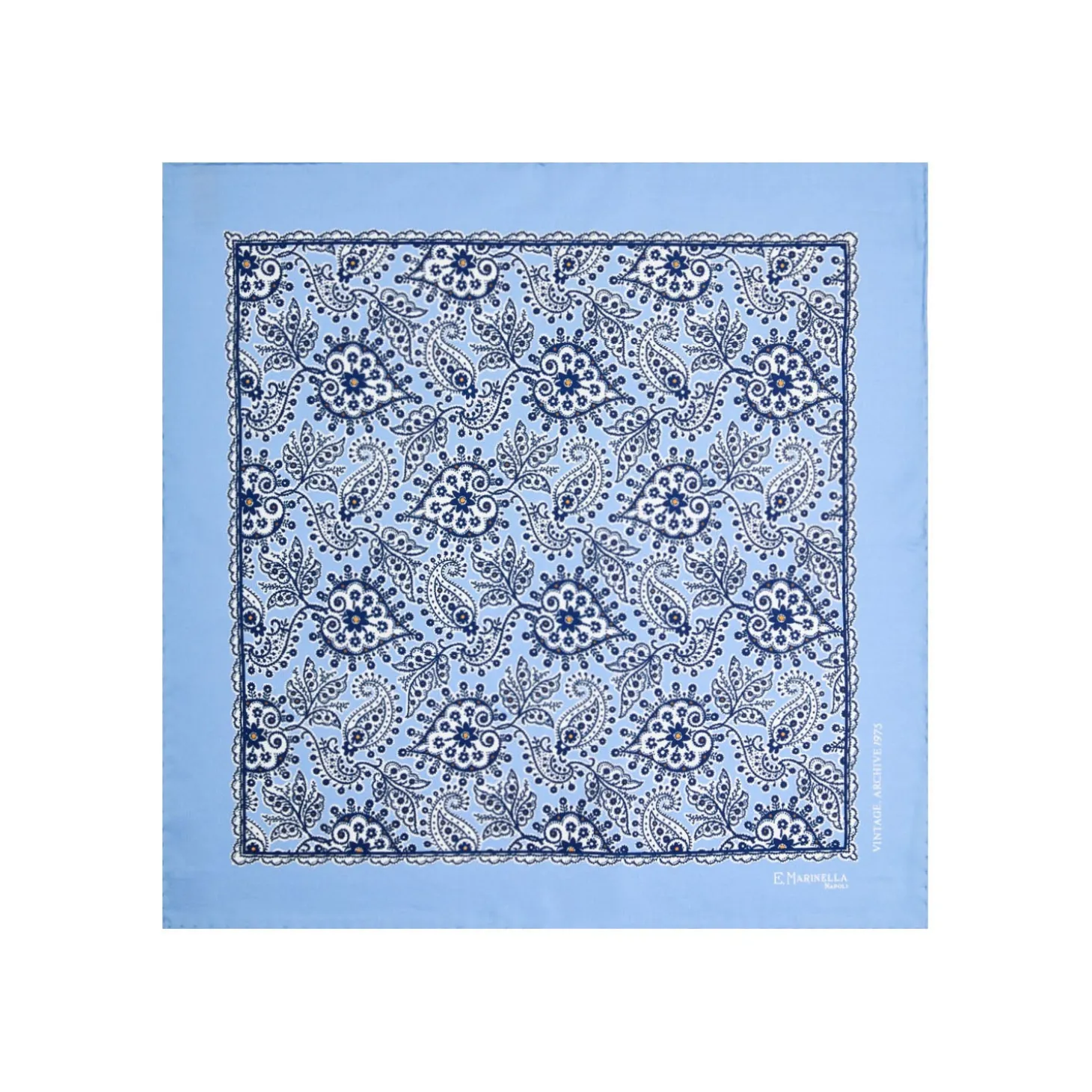 POCHETTE DA TASCHINO IN SETA STAMPATA A MANO AZZURRA Fantasia archivio 1975