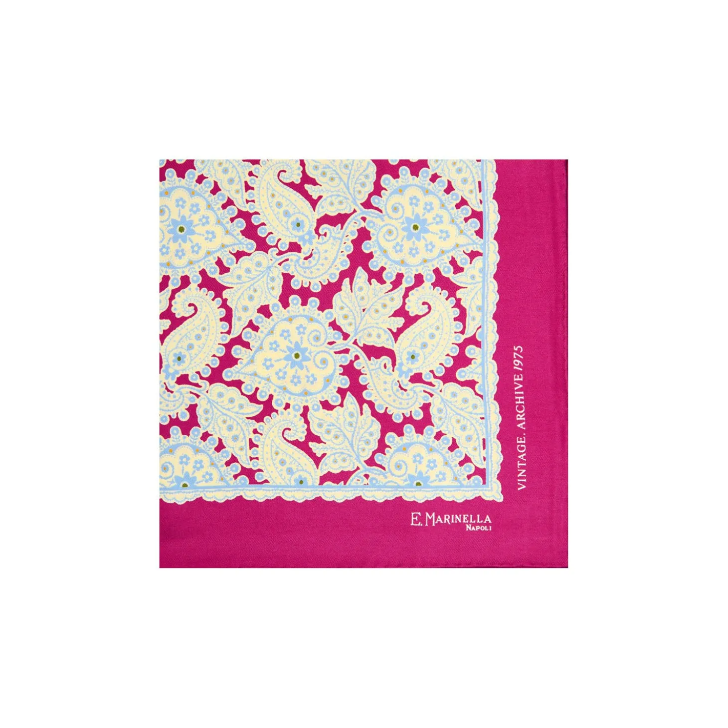 POCHETTE DA TASCHINO IN SETA STAMPATA A MANO FUCSIA Fantasia archivio 1975