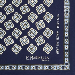 POCHETTE DA TASCHINO IN SETA STAMPATA A MANO BLU SCURO Fantasia archivio 1930