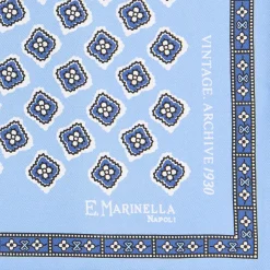 POCHETTE DA TASCHINO IN SETA STAMPATA A MANO AZZURRA Fantasia archivio 1930
