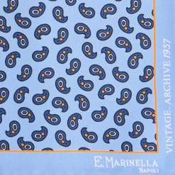 POCHETTE DA TASCHINO IN SETA STAMPATA A MANO AZZURRA Fantasia archivio 1957
