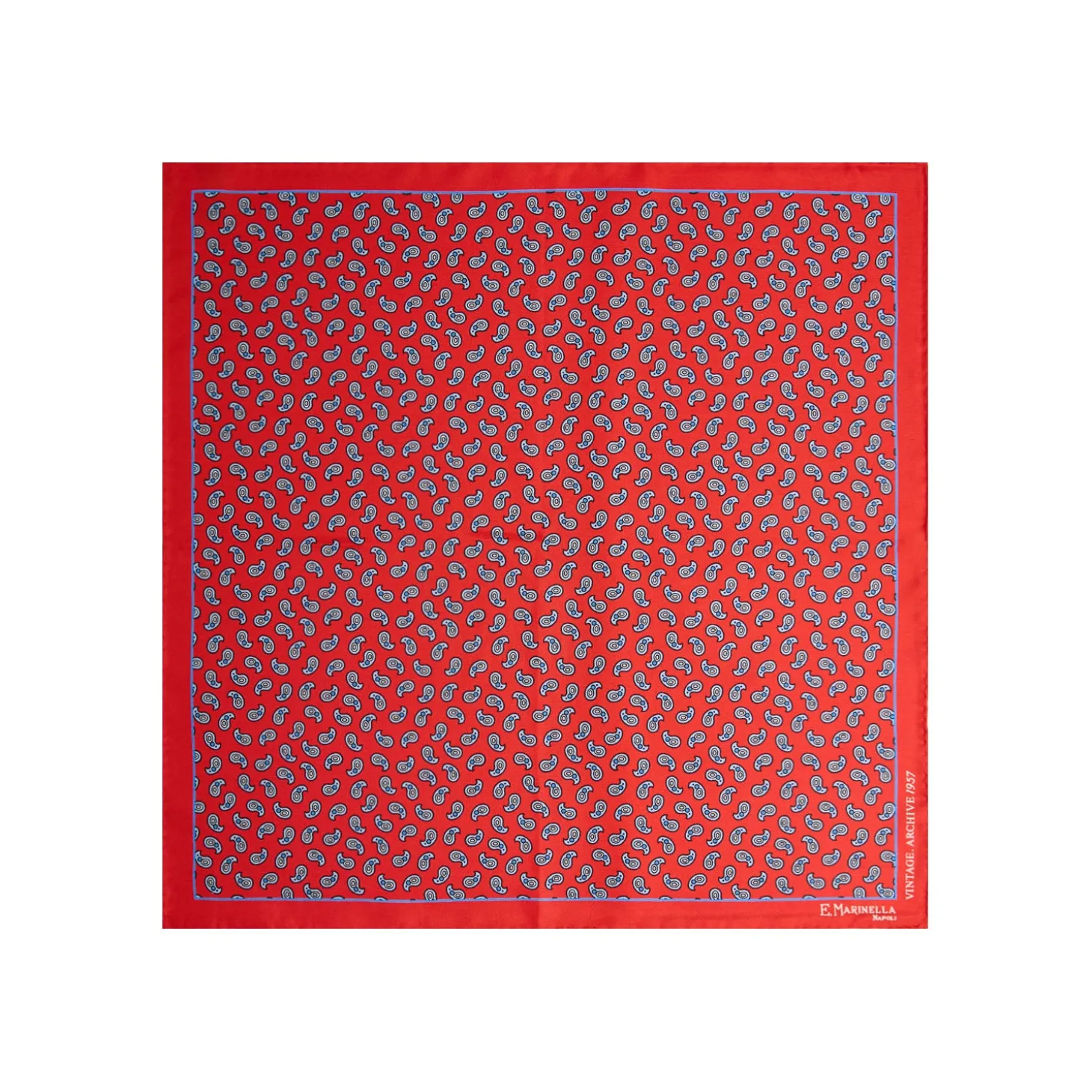 POCHETTE DA TASCHINO IN SETA STAMPATA A MANO ROSSO Fantasia archivio 1957