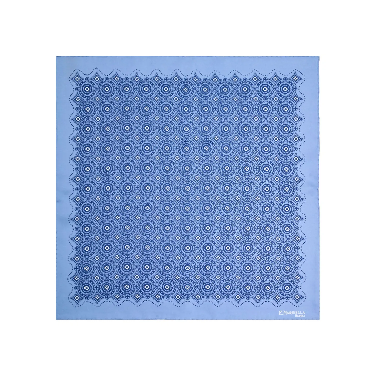 POCHETTE DA TASCHINO IN SETA STAMPATA A MANO AZZURRA Macrofantasia fiore