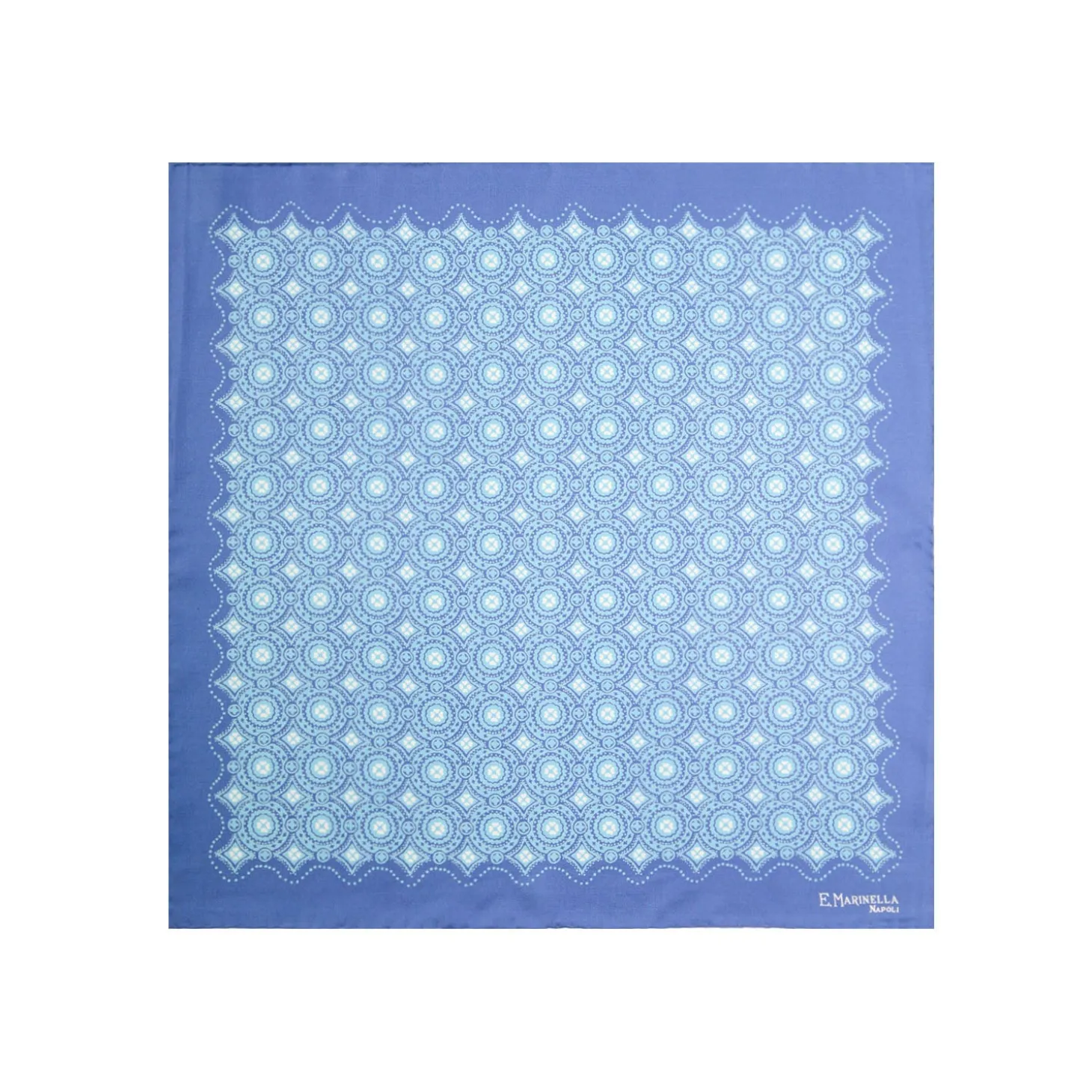 POCHETTE DA TASCHINO IN SETA STAMPATA A MANO AZZURRA Macrofantasia fiore