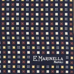 POCHETTE DA TASCHINO IN SETA STAMPATA A MANO BLU SCURO Microfantasia fiore