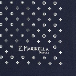 POCHETTE DA TASCHINO IN SETA STAMPATA A MANO BLU SCURO Microfantasia fiore
