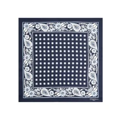POCHETTE DA TASCHINO IN SETA STAMPATA A MANO BLU SCURO Microfantasia fiore