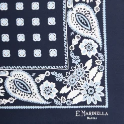 POCHETTE DA TASCHINO IN SETA STAMPATA A MANO BLU SCURO Microfantasia fiore