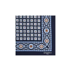 POCHETTE DA TASCHINO IN SETA STAMPATA A MANO BLU SCURO Microfantasia fiore