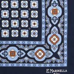 POCHETTE DA TASCHINO IN SETA STAMPATA A MANO BLU SCURO Microfantasia fiore