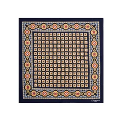 POCHETTE DA TASCHINO IN SETA STAMPATA A MANO BLU SCURO Microfantasia fiore