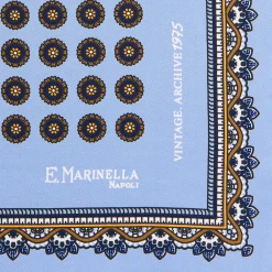 POCHETTE DA TASCHINO IN SETA STAMPATA A MANO AZZURRA Fantasia archivio 1975