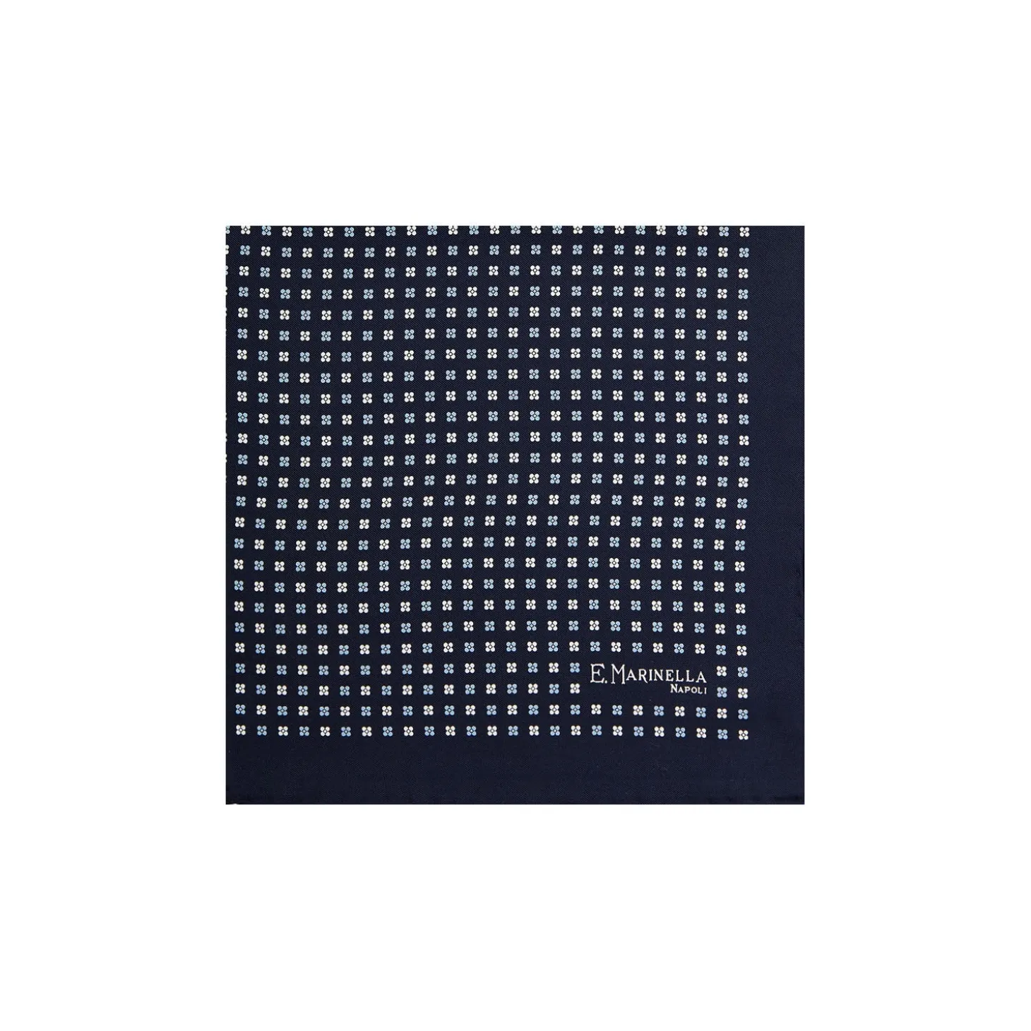 POCHETTE DA TASCHINO IN SETA STAMPATA A MANO BLU SCURO Microfantasia fiore