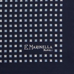 POCHETTE DA TASCHINO IN SETA STAMPATA A MANO BLU SCURO Microfantasia fiore