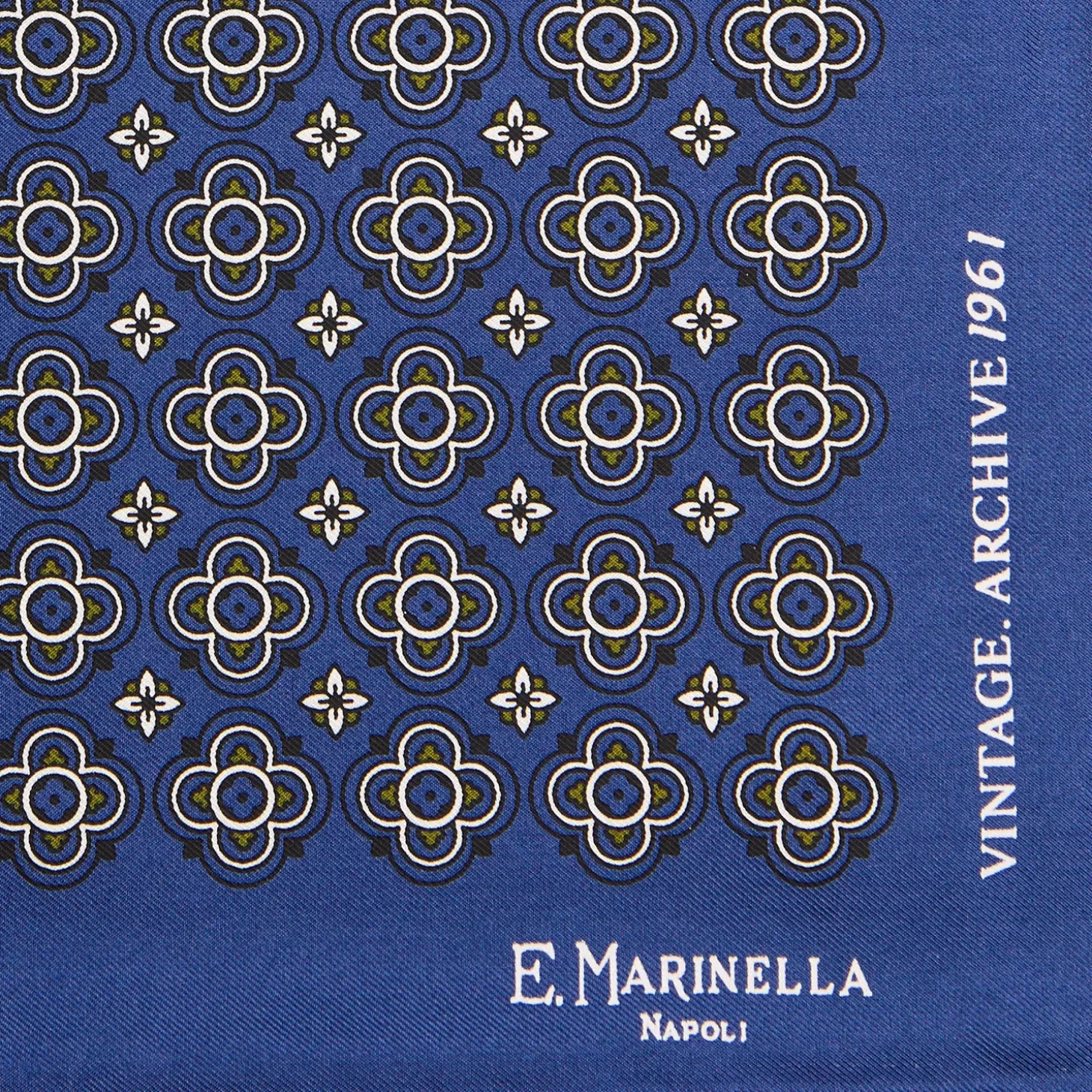 POCHETTE DA TASCHINO IN SETA STAMPATA A MANO BLU Fantasia archivio 1961