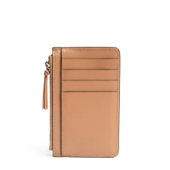 PORTA CARTE DI CREDITO MARRONE CHIARO In pelle con zip