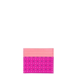 PORTACARTE DI CREDITO SETA E PELLE FUCSIA 5 scomparti