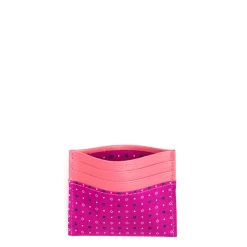 PORTACARTE DI CREDITO SETA E PELLE FUCSIA 5 scomparti