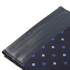 PORTACARTE DI CREDITO SETA E PELLE BLU SCURO 5 scomparti