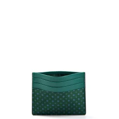 PORTACARTE DI CREDITO SETA E PELLE VERDE SCURO 5 scomparti