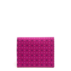 PORTACARTE PIEGHEVOLE IN SETA PELLE FUCSIA 10 scomparti