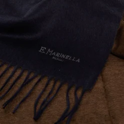 SCIARPA BICOLOR BLU E MARRONE SCURO IN SETA E CASHMERE Tinta unita