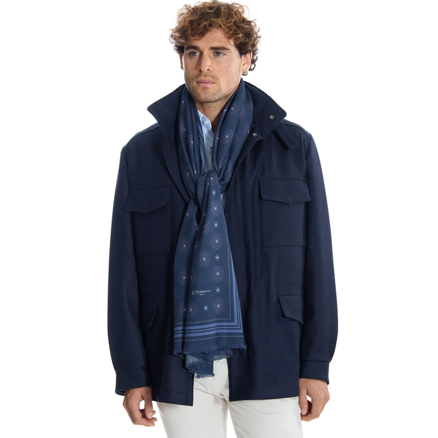 STOLA DARK BLUE IN LANA Decorazioni floreali