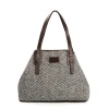 TOTE BAG MARRONE In lana e pelle martellata