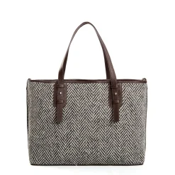 TOTE BAG MARRONE In lana e pelle martellata