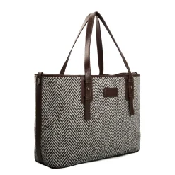 TOTE BAG MARRONE In lana e pelle martellata