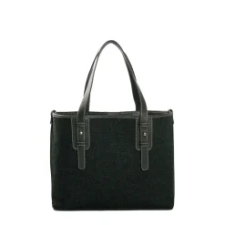 TOTE BAG MIDI VERDE SCURO In lana e pelle